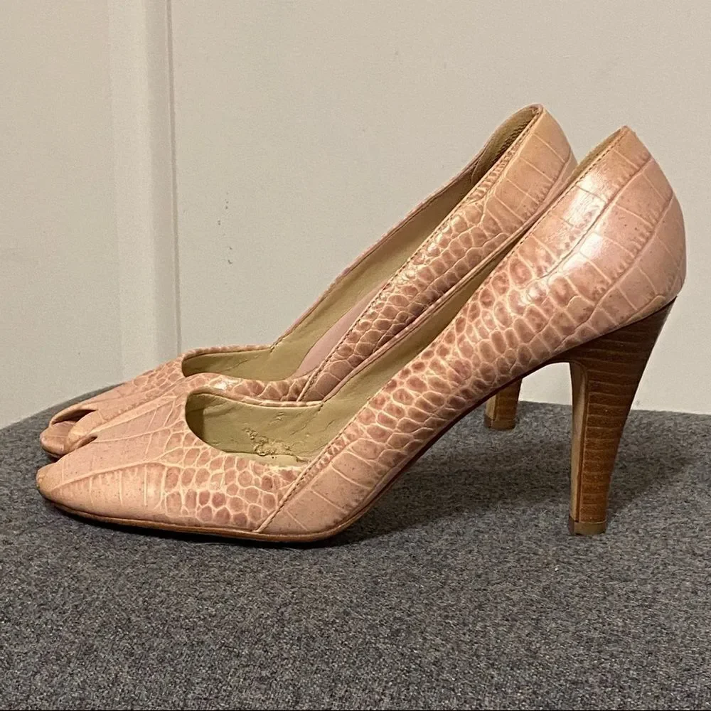 Linea Paolo Italy Nude Peep Toe Alligator Leather Heel 8.5
